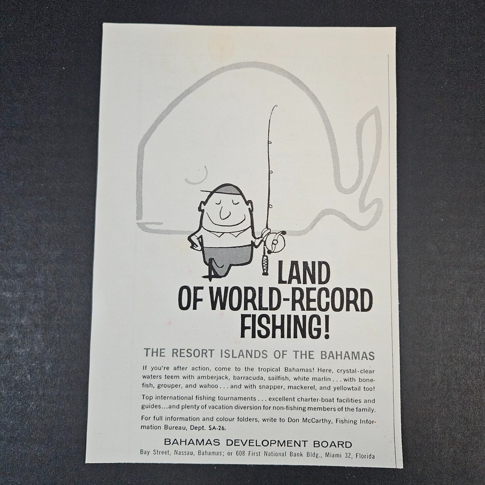 1962 Bahamas Development Board‎ World-Record Fishing Vintage Print Ad Nassau